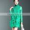 Lady high neck petal appliqued plain crinkle dress