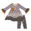 New arrival kids girls long sleeve 2pcs fall boutique outfit baby children wholesale dress pants clothing set autumn brown set