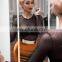 Amigo 2017 latest long sleeve see through black lace top and suede midi skirt with belt sexy evening dress for girls sex pics