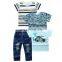 Little boy clothes Baby cartoon car striped print tops + long denim pants short sleeve Children Kids clothing set