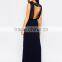 ladies Open Back Sleeveless Maxi Dress With Lace Trim And Thigh Split