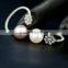 Hot Products 925 Silver Sterling Plum With Natural Pearl Bead Opening Fashion Ring