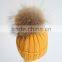 Cute yellow Style Baby Hats For Kids With Raccoon Fur Balls Knitted Baby Kids Hats
