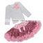 New boutique birhtday Outfit Sparkle Shimmer Tutu Gray Sequin Pettiskirt Set baby ruffled skirt wholesale with cotton top