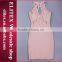 2015 HOT flesh-colored halter crossover high quality bandage dress