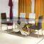 Unique X sharp metal dinning table with black tempered glass , home furniture