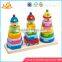 Wholesale high quality wooden cake shape stacking tower lovely baby wooden cake stacking tower toy W13D043
