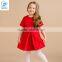 Girls Red Color Party Dress Kids Short Sleeve Woolen Frock With Boutique Lace Designs For Girl