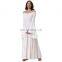 Belle Poque Retro Vintage Long Bell Sleeves Off Shoulder Cotton Flared A-Line Beige Long Maxi Dress BP000401-1