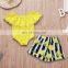 Baby Girl Yellow 2pcs Outfit Summer Clothing Set Lotus collar romper & lemon print shorts for 3-18M