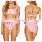 2019 New Sexy Solid Heat Print Beach Bikini Women Bow High Waist Bandeau Sling Beachwear Bathers Mujer Padded Swimsuit Biquini