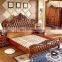 European style Luxury leather bed Antique design Solid wood king size bed