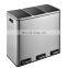 Top Quality 54L Recycling Waste Bin Households Recycling Bin 3 Compartments Stainless Steel Home Recycle Bin