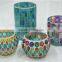 Colorful Glass Mosaic Cylinder Candle Holders Bronze & Turquoise Candle Jars