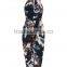 Lady's digital printed silk black and white flower strap dress