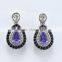 Mystery 2015 fashion Tanzanite CZ micro pave setting 925 silver sterling silver black rhodium earring for ladys.