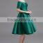 newest plus size evening dress green elegant a-line neck high waist bubble skirt design dress ladies