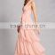 wedding party Pink dressing gown 100% polyester Deep V Neck racerback Ruffle Tiered Gown bridemaid dresses