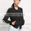 MGOO New Arrival Black 100% Polyester Bomber Jackets Black Crop Long Sleeves Tops Coat Sports Women Jackets
