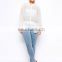 Long sleeve lace fabric loose fit for fat women white chiffon blouse