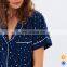 OEM factory short sleeves navy white star print waistband pajamas for women