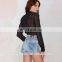 2016 Baiyimo Custom 100% Polyester Dot Print Sexy Transparent Silk Deep V Women Shirt Button down Blouse & Top