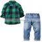 boys 2pcs clothes popular children clothing set Handsome Grid Long Sleeve boys Sets casual kids suit