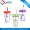 BPA Free double wall Plastic Mugs With Straw PVC paper