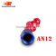 Aluminum oil cooler push on fitting 45 degree push on hose end blue and red 10-045-12