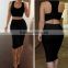 Stylish Lady Women's Casual Sexy High Elastic O-neck Sleeveless Tank Tops And Pencil Skirt Set