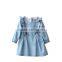 customized Little girls denim jeans skirt dress light blue wash embroidered toddler dress for kids