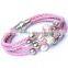 Lady PU Leather Cuff Wrap Wristband Magnetic Buckle Bracelet with Sliding Beads