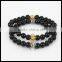 Natural Black Agate Round Stone Beads Men Bracelet Charm Silver/Gold Plated Skull Head Women Bracelets