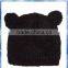100% acrylic women black knit cat hat/knit animal cat hat/cat hat
