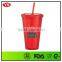 Customize 16 ounce plastic double-deck tumbler with straw