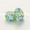 Handmade Fresh Green Color Blue Flower Murano Glass Beads Silver Charms Fit Bracelet