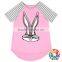 red white stripe short sleeve raglan cute cartoon sequin rabbit kids t-shirt wholesale