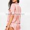 Pink Satin Piped Short Pyjama Set Roll Cuff Sleeve With Private Label Short Sleeve Buttons Sleepwear