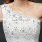 Floral Lace Trim Hem One Shoulder Crystals Pearl Ball Gown Appliques Lace Tulle Customize Wedding Dresses