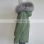 Genuine Silver Mongolian Lamb Khaki Green Fur Women Winter Coat