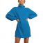 SW07 Women Turtleneck Long Lantern Sleeve Sweater Dress Winter Casual Loose Knit Oversized Pullover Dresses