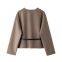 New style women's retro loose casual long-sleeved coat with belt and soft fabric.