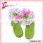 Beautiful rainbow ribbon decoration green soft baby fleece socks for girls (WT-0022)