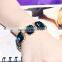 Bridal Wedding Jewelry Blue Square Shape Crystal Gold Chain Bracelet
