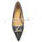 shining patent leather women shoes middle heel lady shoes with gold button