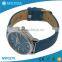 high quality leather band blue strap case stainless steel wristwatch