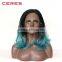short style body wave black to green ombre wig
