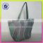 Pink color paper straw and polyester material women shopping bag irregular vertical stripes