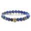 KJL-ST0007 2016 Handmade white CZ Natural Stone Skull Bracelets & Bangles Blue agate stone Beads Bracelets For Women Men Jewelry