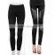 Cotton Personalized Cross Straps PU Leather Leggings Pants Stitching Black